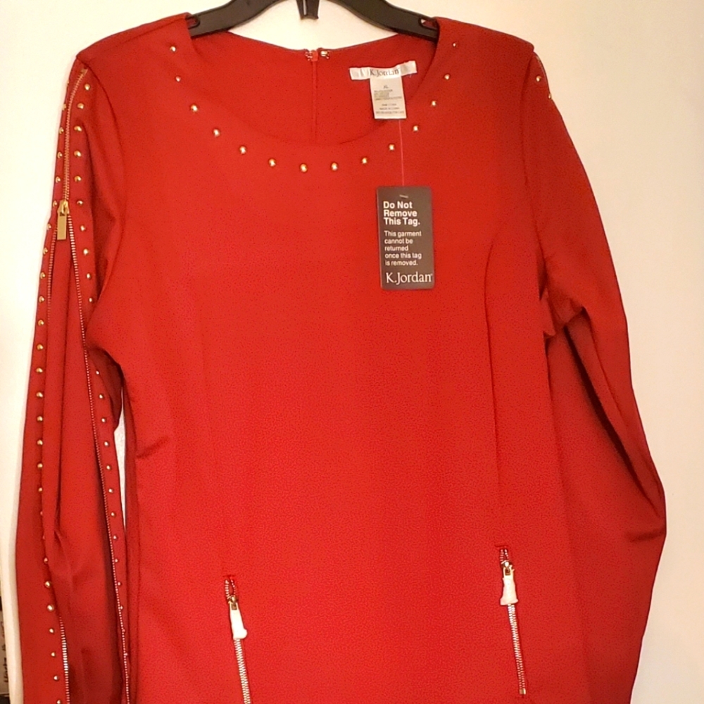 K. Jordan XL burnt orange studded blouse with zip sleeves